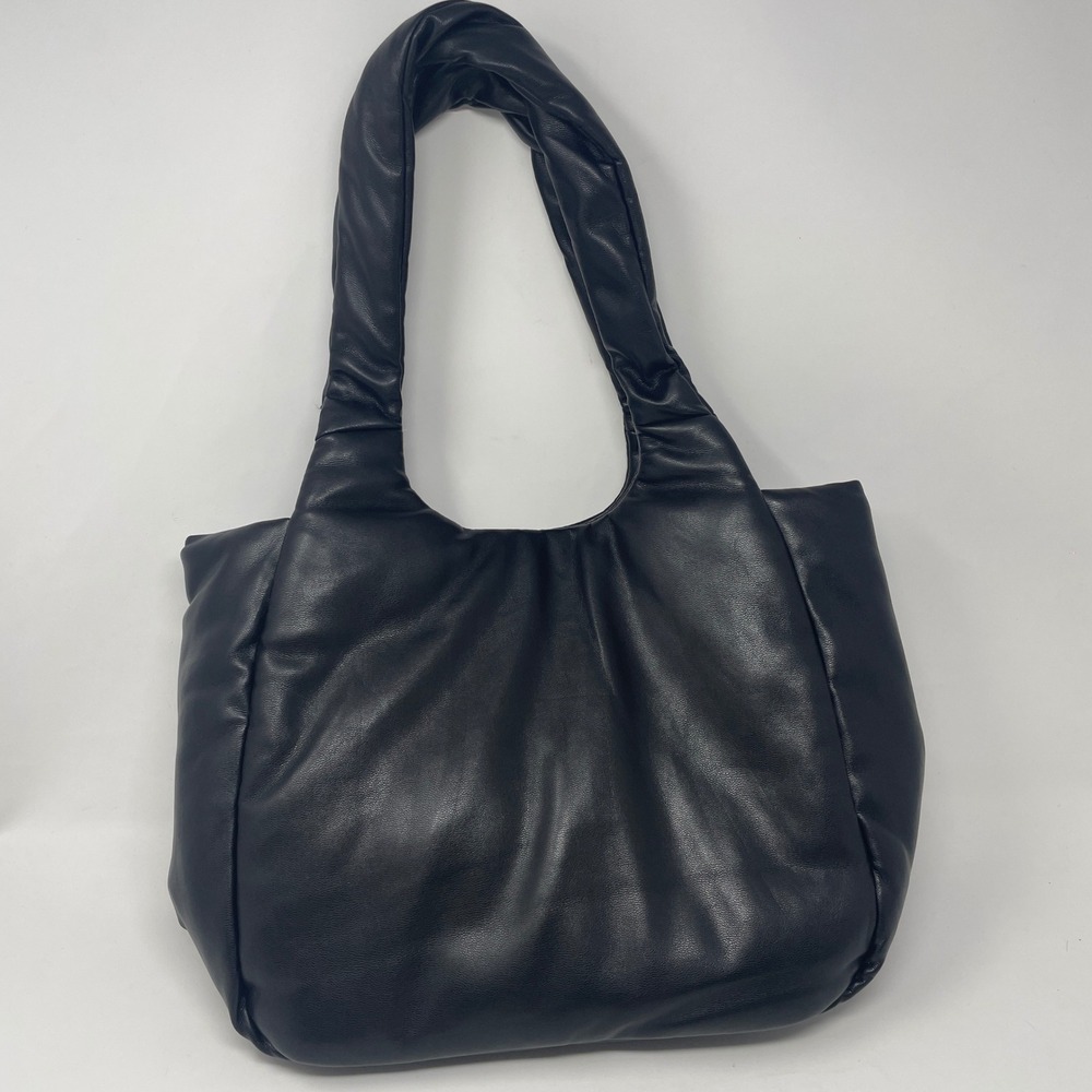A New Day Black Faux Leather Puffer Tote Padded Shoulder Bag Y2K Vegan Soft Chic